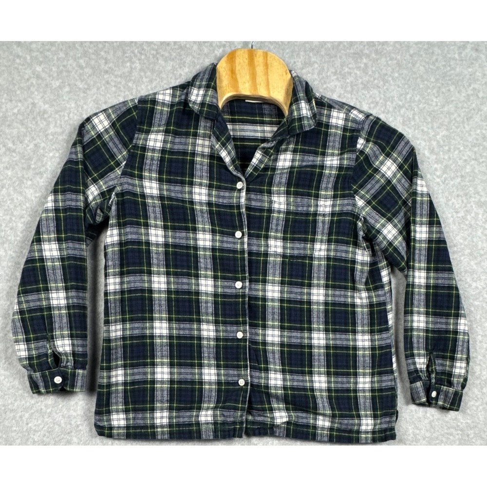 L.L.Bean Flannel Shirt Womens L Blue Plaid Excellent Long Sleeve Cotton Button